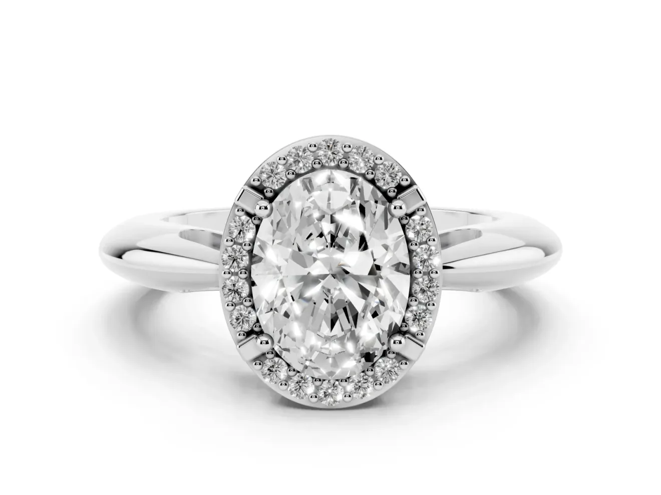 Oval Halo Engagement Ring Setting | Plain Tapered Band | Platinum