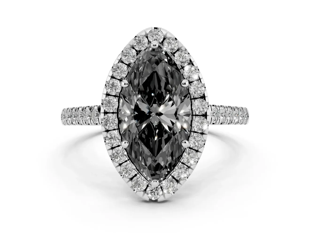 Marquise Halo Engagement Ring Setting for a Black Center | Pavé Shoulders | Platinum