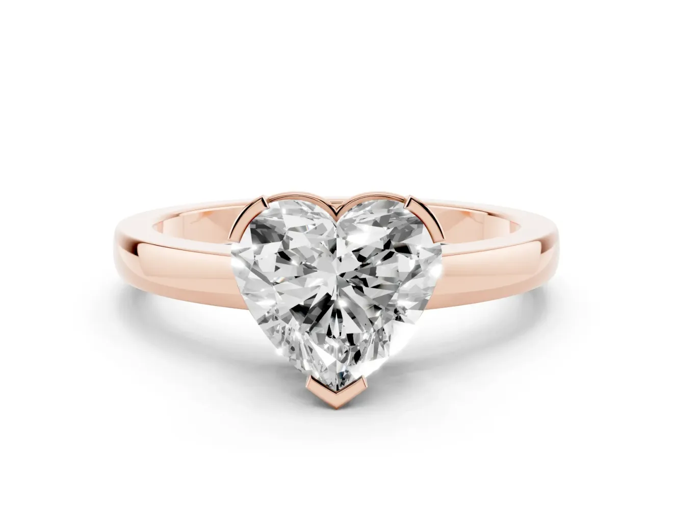 Heart-Shaped Solitaire Engagement Ring Setting | Flat Tab Prongs | Rose Gold