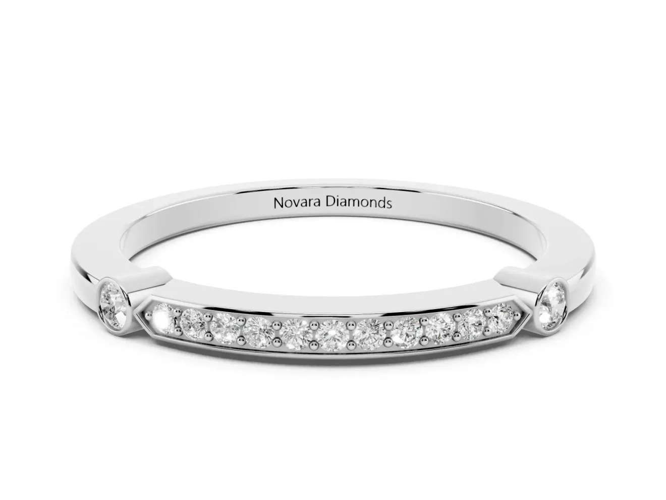 Round Diamond Pavé Bar Station Ring Set in Platinum with Channel Setting