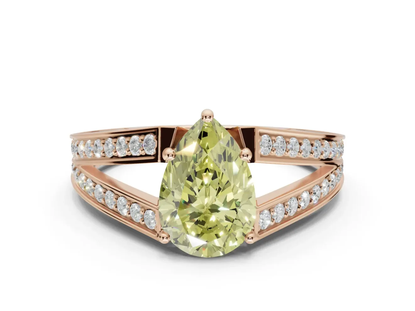 Pear-Shaped Split Shank Pavé Engagement Ring Setting for a Fancy Yellow Lab-Grown Diamond | Rose Gold