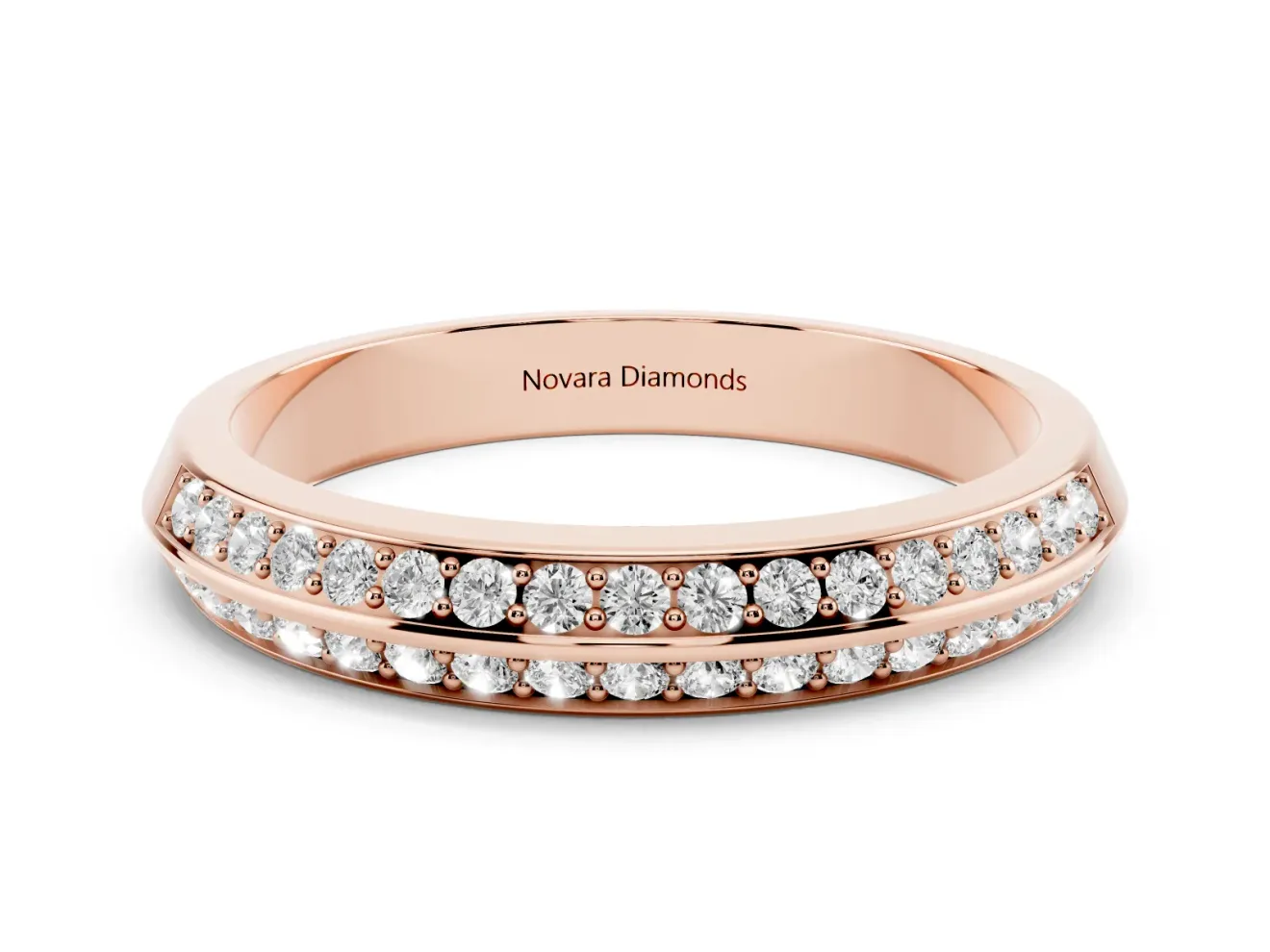 Round Diamond Double Row Eternity Band Set in Rose gold with Channel Setting
