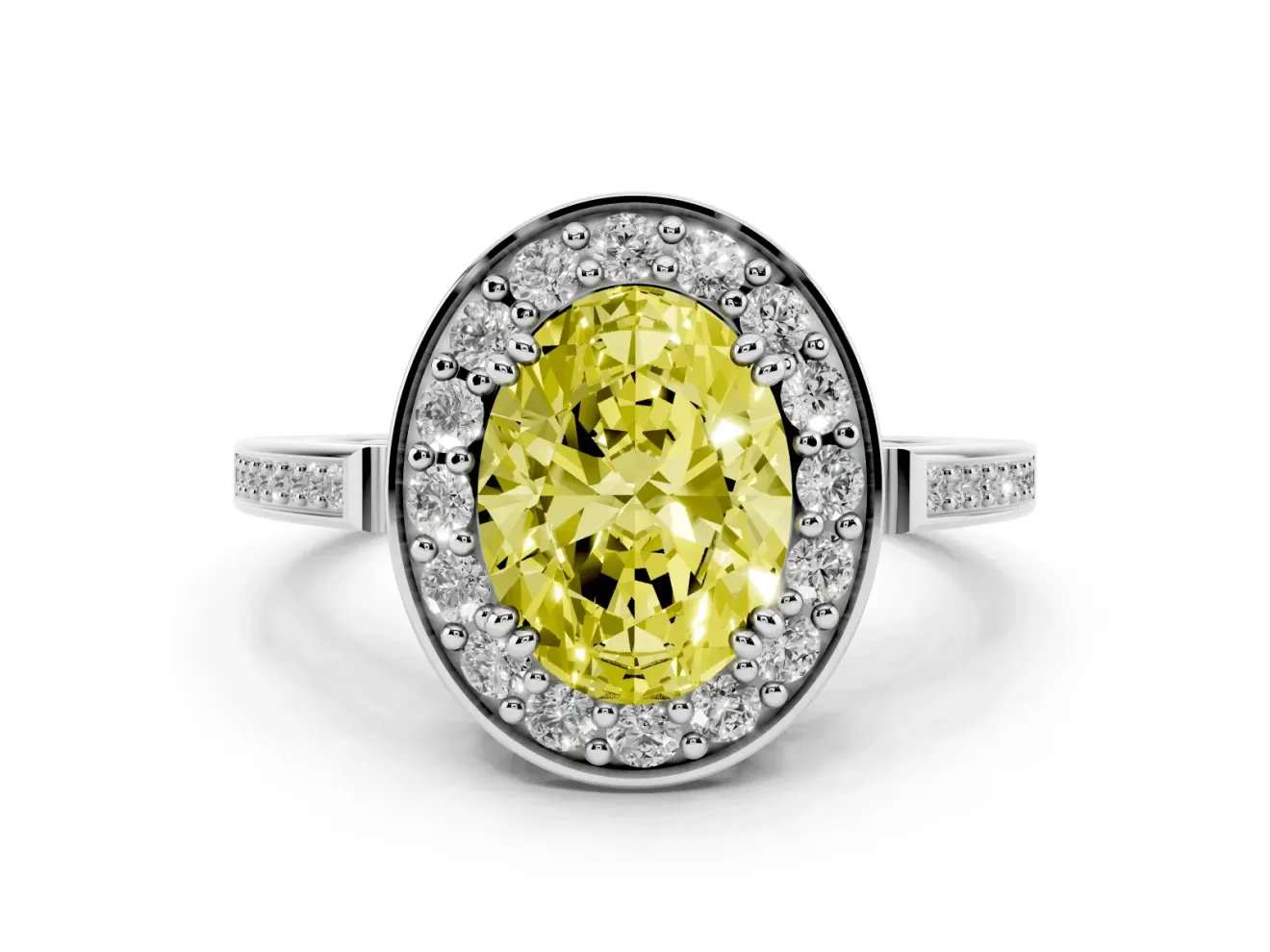 Oval Halo Engagement Ring Setting for a Fancy Yellow Lab-Grown Diamond | Polished Halo Rim | White Gold