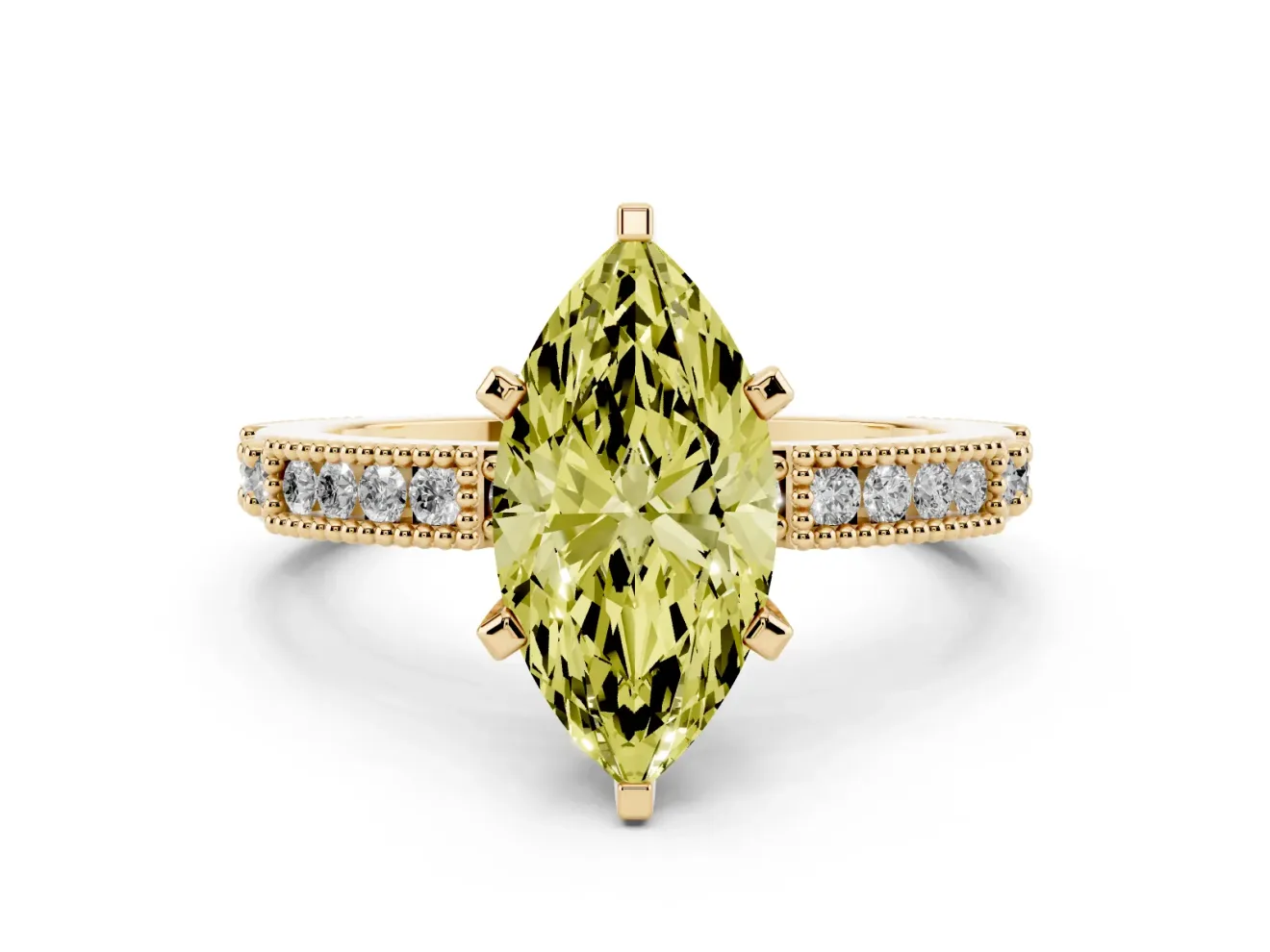 Marquise Vintage Pavé Engagement Ring Setting for a Fancy Yellow Lab-Grown Diamond | Yellow Gold