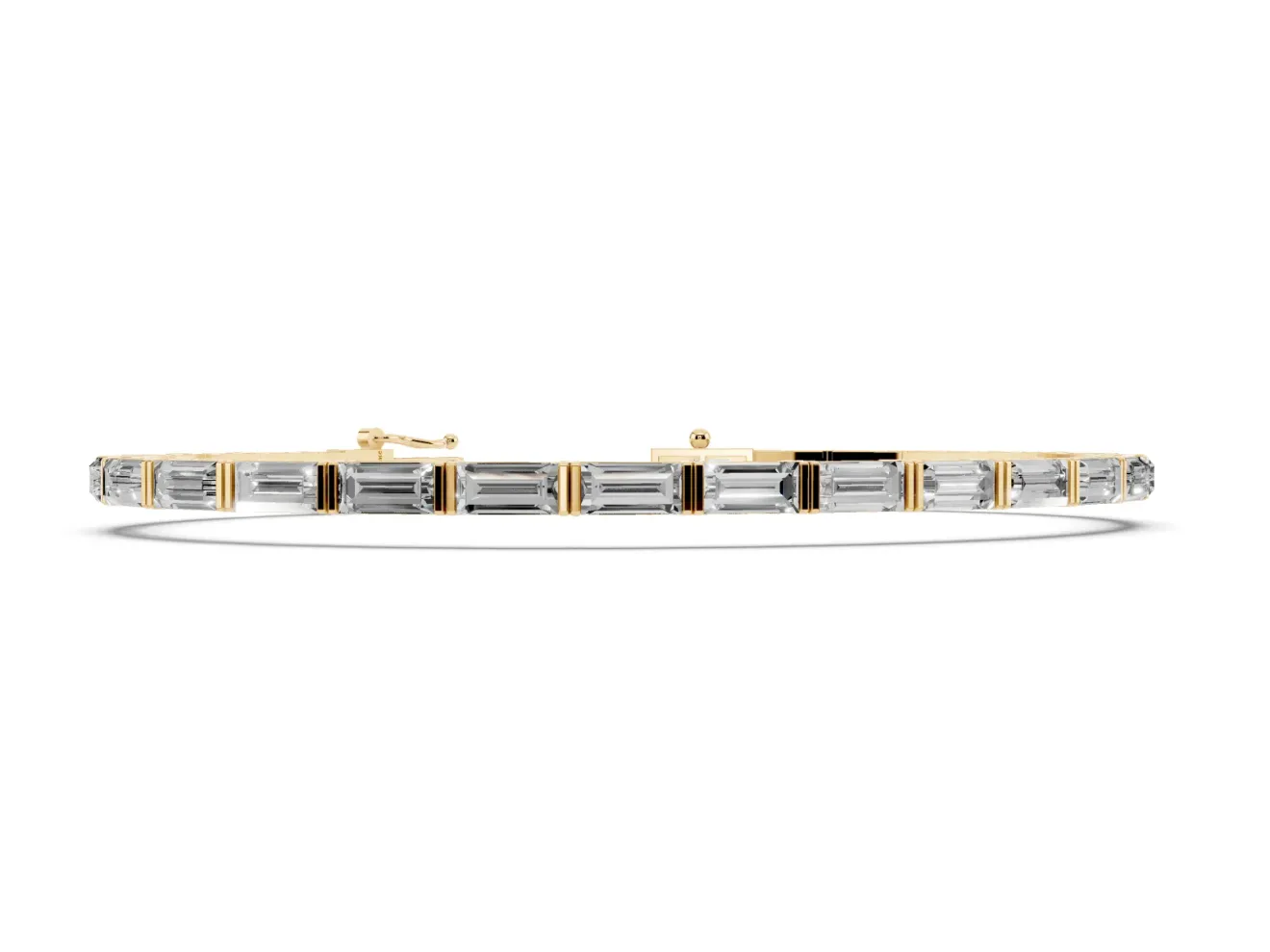 Baguette Lab-Grown Diamond Bar Set Tennis Bracelet | Double Bar Spacers | Yellow Gold