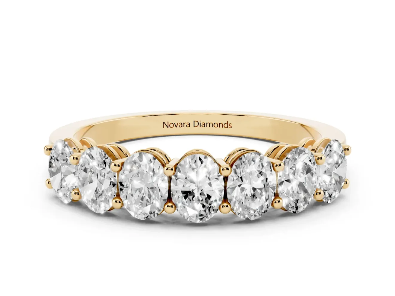 Oval Lab-Grown Diamond Half Eternity Band | Shared Prongs | Yellow Gold