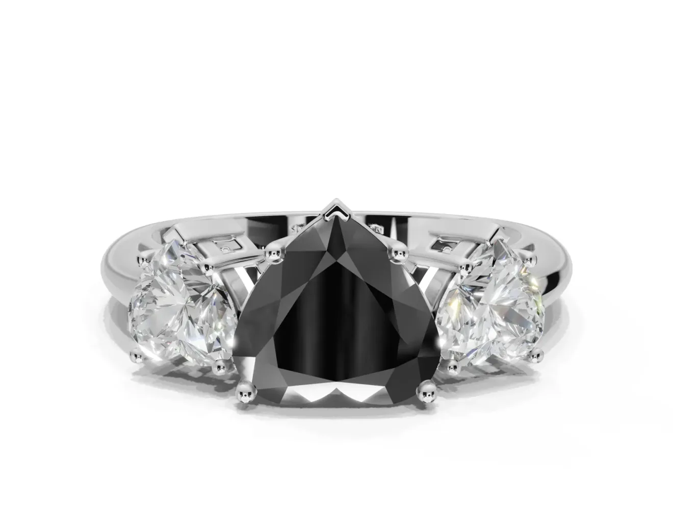 Heart-Shaped 3 Stone Engagement Ring Setting for a Black Center | Sterling Silver