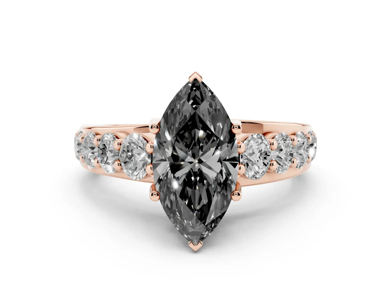 Marquise Graduated Engagement Ring Setting for a Black Center | Rose Gold