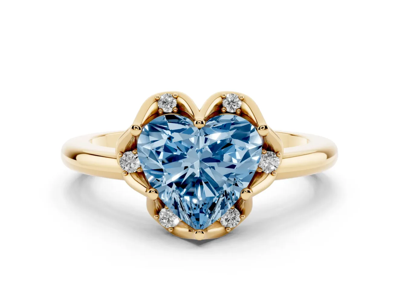 Heart-Shaped Petal Halo Engagement Ring Setting for a Fancy Blue Lab-Grown Diamond | Yellow Gold