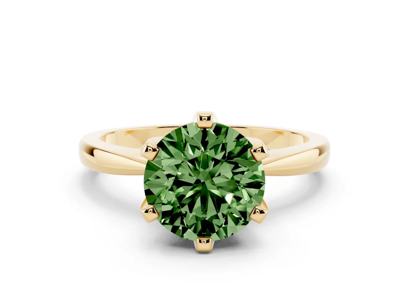 Round Tapered Solitaire Engagement Ring Setting for a Fancy Green Lab-Grown Diamond | Claw Prong Head | Yellow Gold