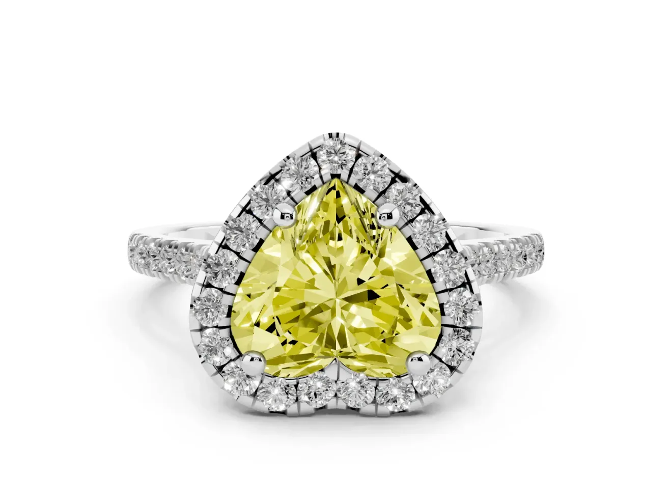 Heart-Shaped Halo Engagement Ring Setting for a Fancy Yellow Lab-Grown Diamond | Tapered Band | Sterling Silver
