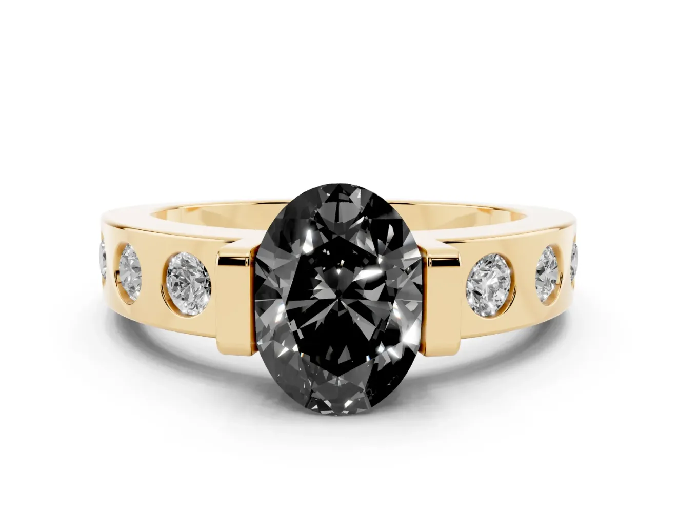 Oval Tension Style Engagement Ring Setting for a Black Center | Flush Set Accents | Yellow Gold