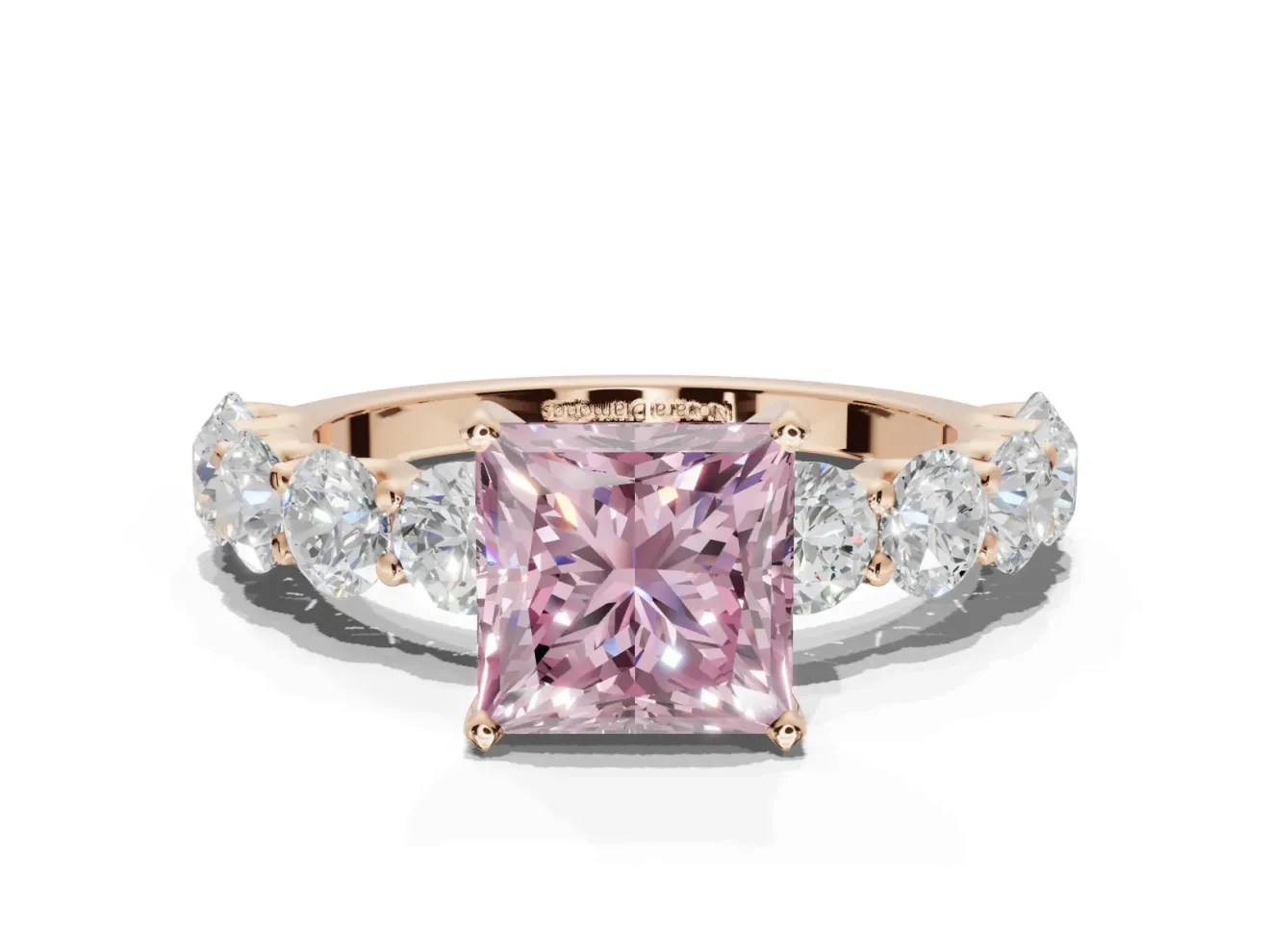 Princess Cut Side Stone Engagement Ring Setting for a Fancy Pink Lab-Grown Diamond | Scalloped Prong Accents | Rose Gold