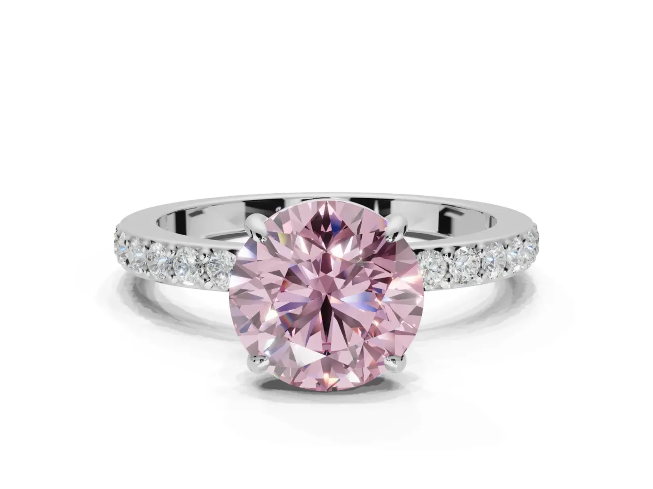 Round Pavé Engagement Ring Setting for a Fancy Pink Lab-Grown Diamond | Platinum - Design NV-24928