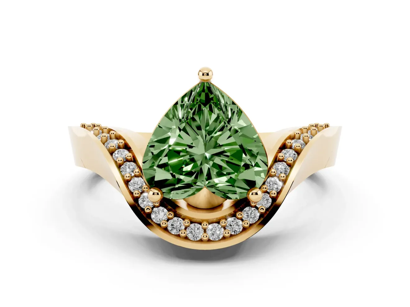 Heart-Shaped Bypass Solitaire Engagement Ring Setting for a Fancy Green Lab-Grown Diamond | Pavé Ribbon | Yellow Gold