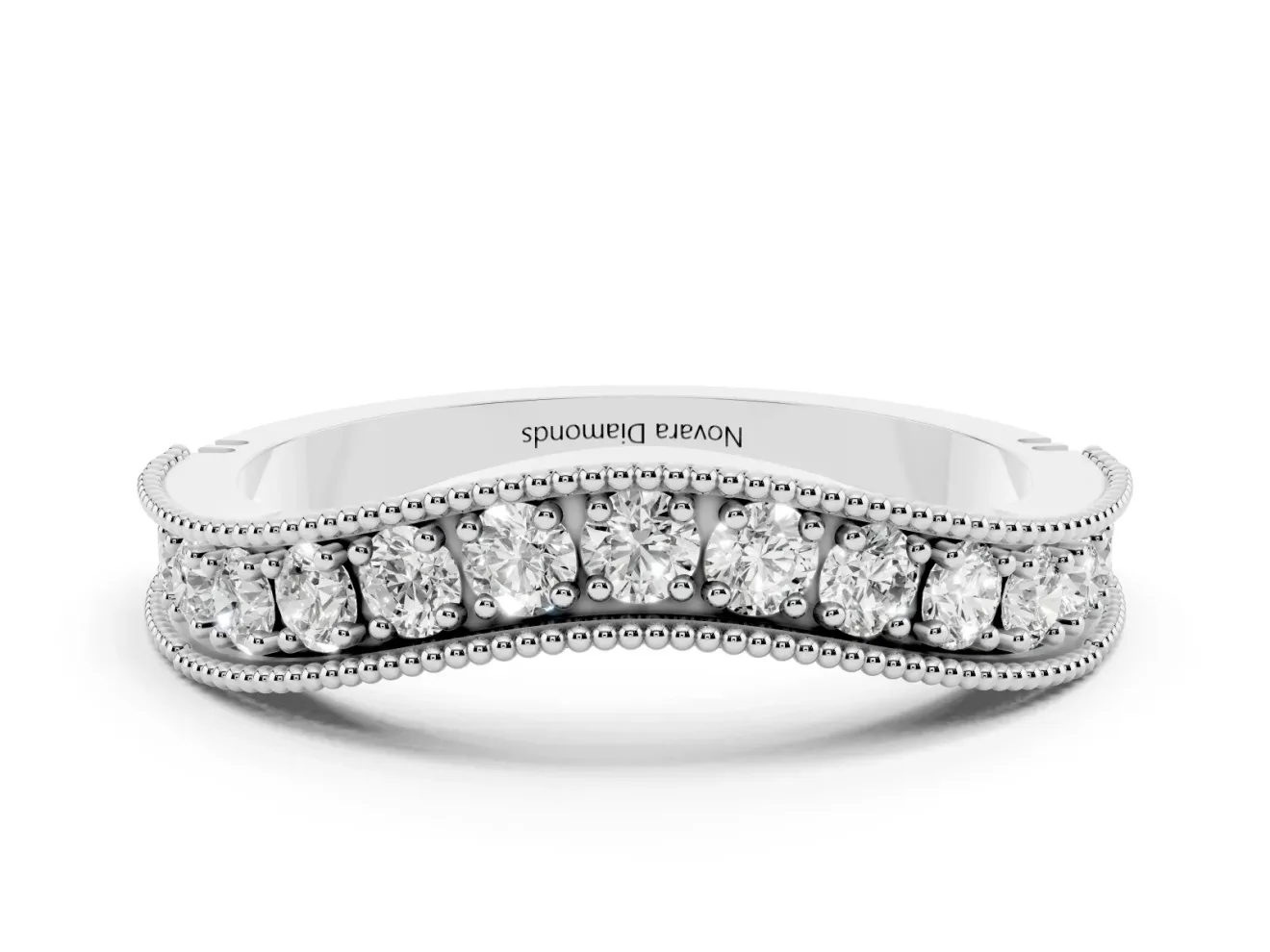 Round Lab-Grown Diamond Milgrain Contour Wedding Band | Beaded Rails | Platinum