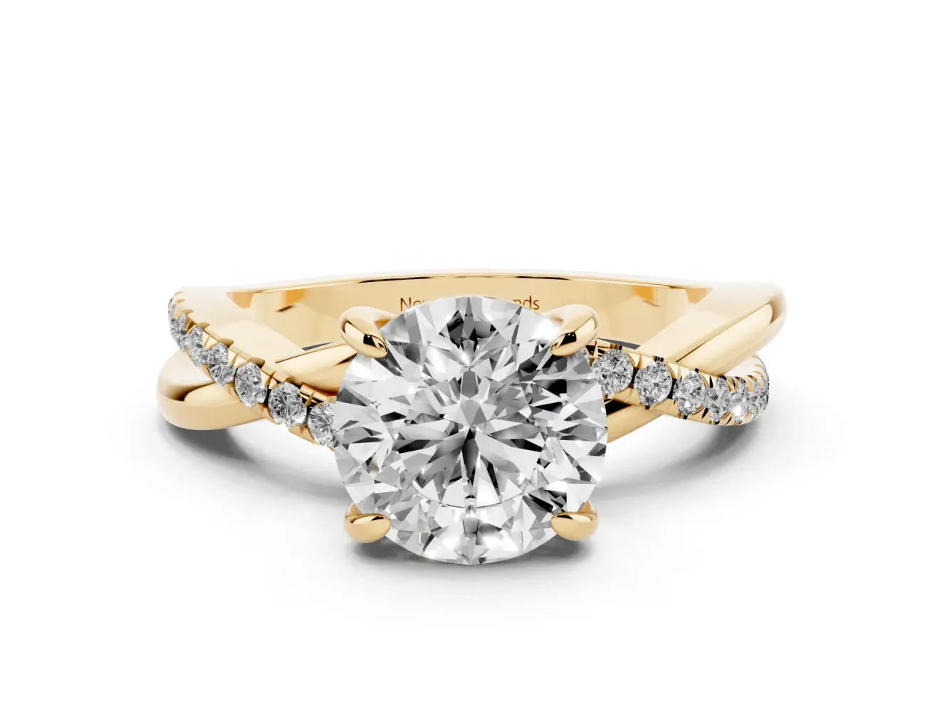 Round Pavé Twist Engagement Ring Setting | Crossover Band | Yellow Gold