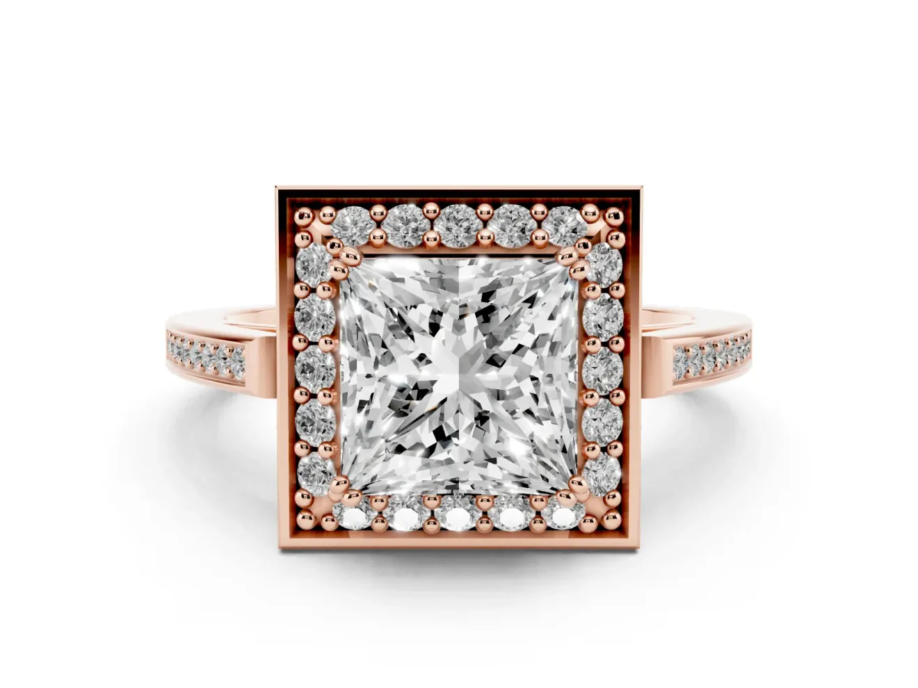 Princess Cut Halo Engagement Ring Setting | Polished Halo Rim | Rose Gold
