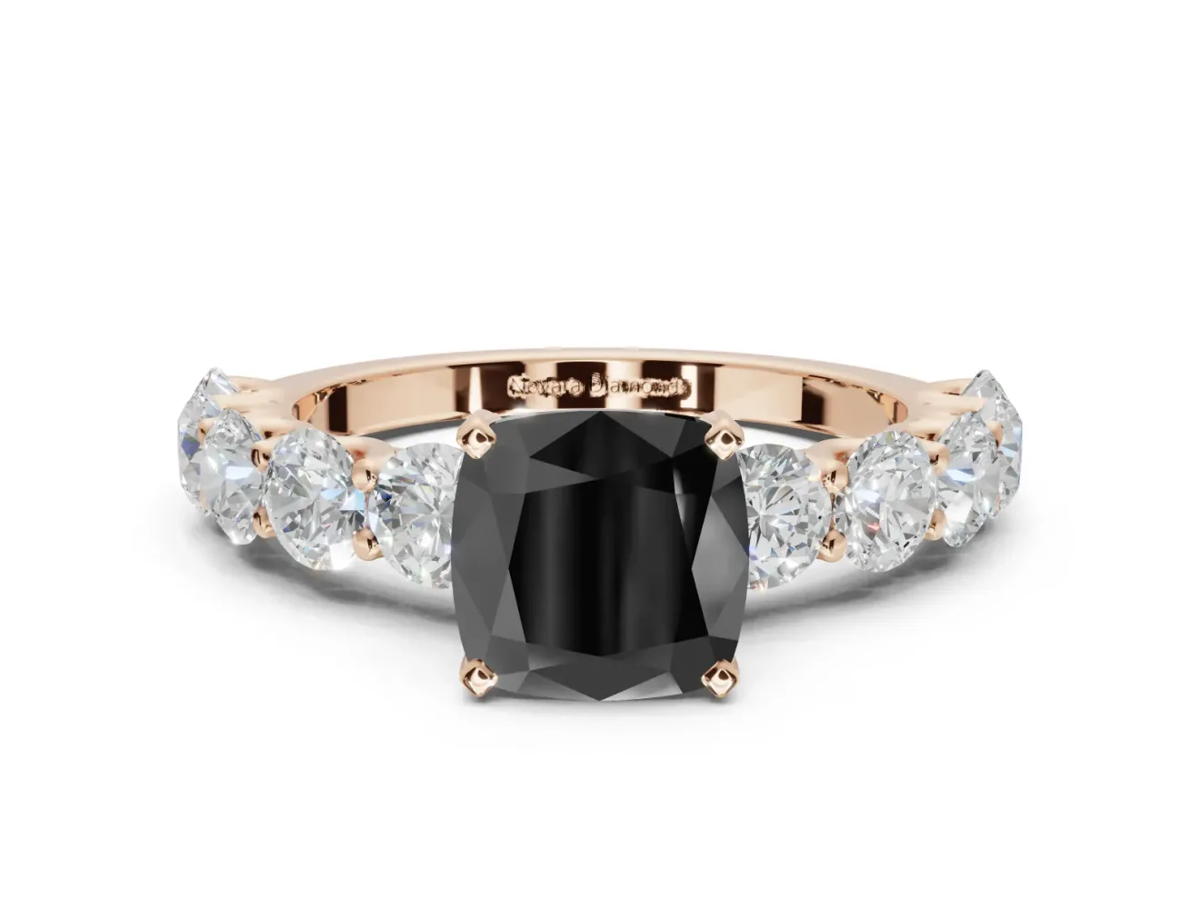 Cushion Cut Side Stone Engagement Ring Setting for a Black Center | Rose Gold