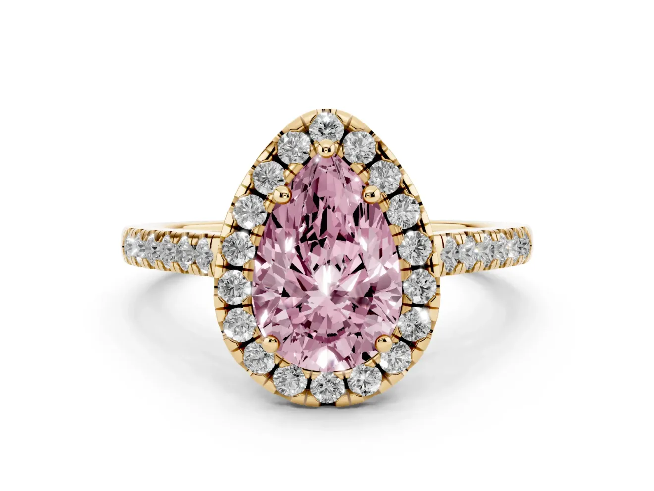 Pear-Shaped Raised Halo Engagement Ring Setting for a Fancy Pink Lab-Grown Diamond | Yellow Gold