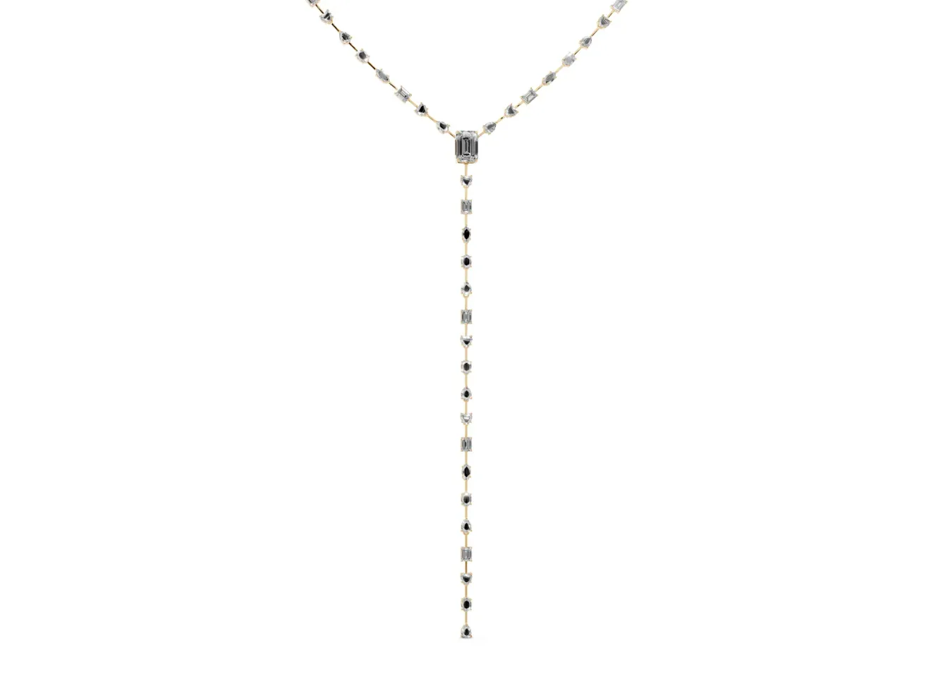 Mixed Shape Lab-Grown Diamond Station Lariat Necklace | Emerald Cut Focal Stone | Yellow Gold
