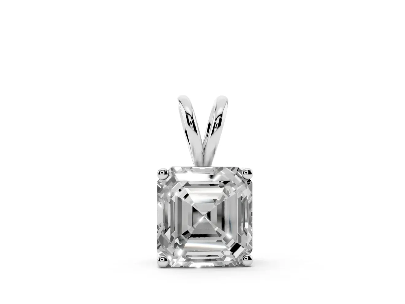 Asscher Cut Lab-Grown Diamond Solitaire Pendant Necklace | V-Shaped Bail | White Gold