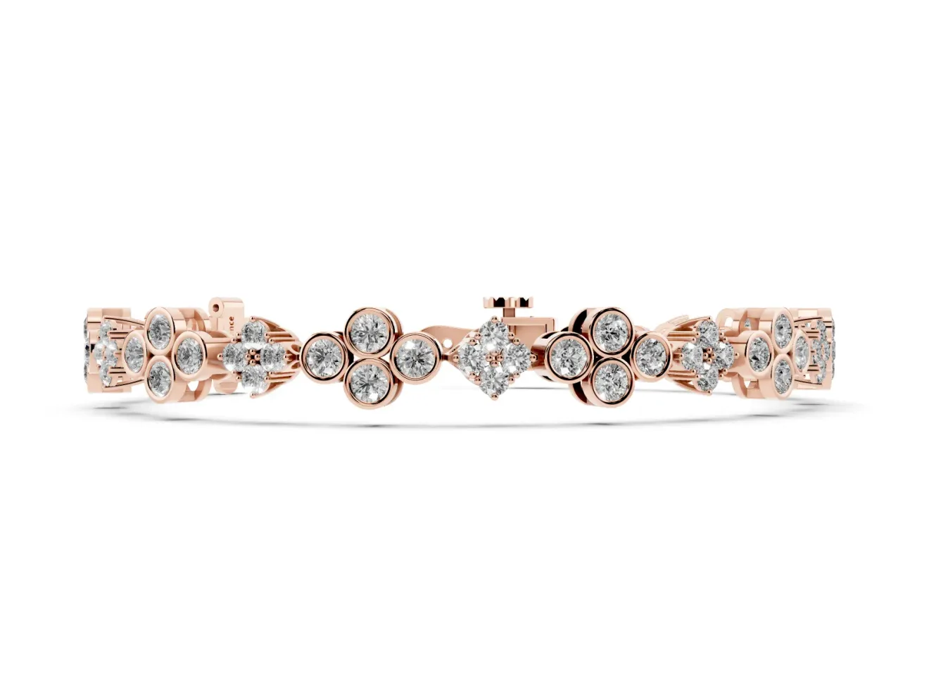 Round Lab-Grown Diamond Cluster Tennis Bracelet | Bezel Clover Stations | Rose Gold