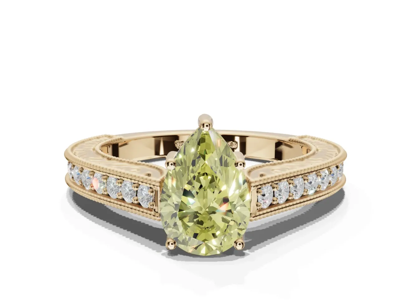 Pear-Shaped Vintage Engagement Ring Setting for a Fancy Yellow Lab-Grown Diamond | Yellow Gold - Design NV-24644
