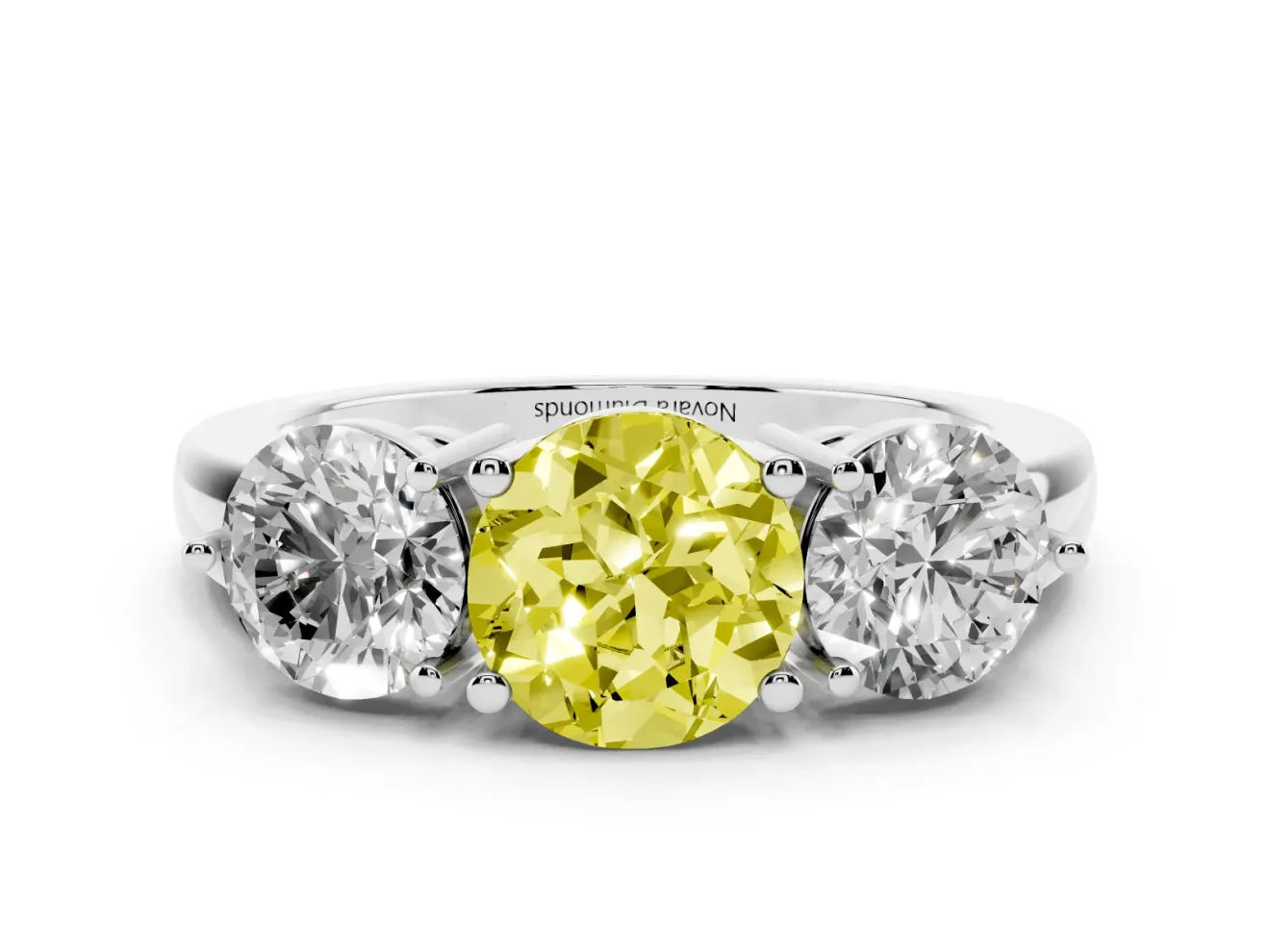 Round Three Stone Engagement Ring Setting for a Fancy Yellow Lab-Grown Diamond | Plain Band | Sterling Silver