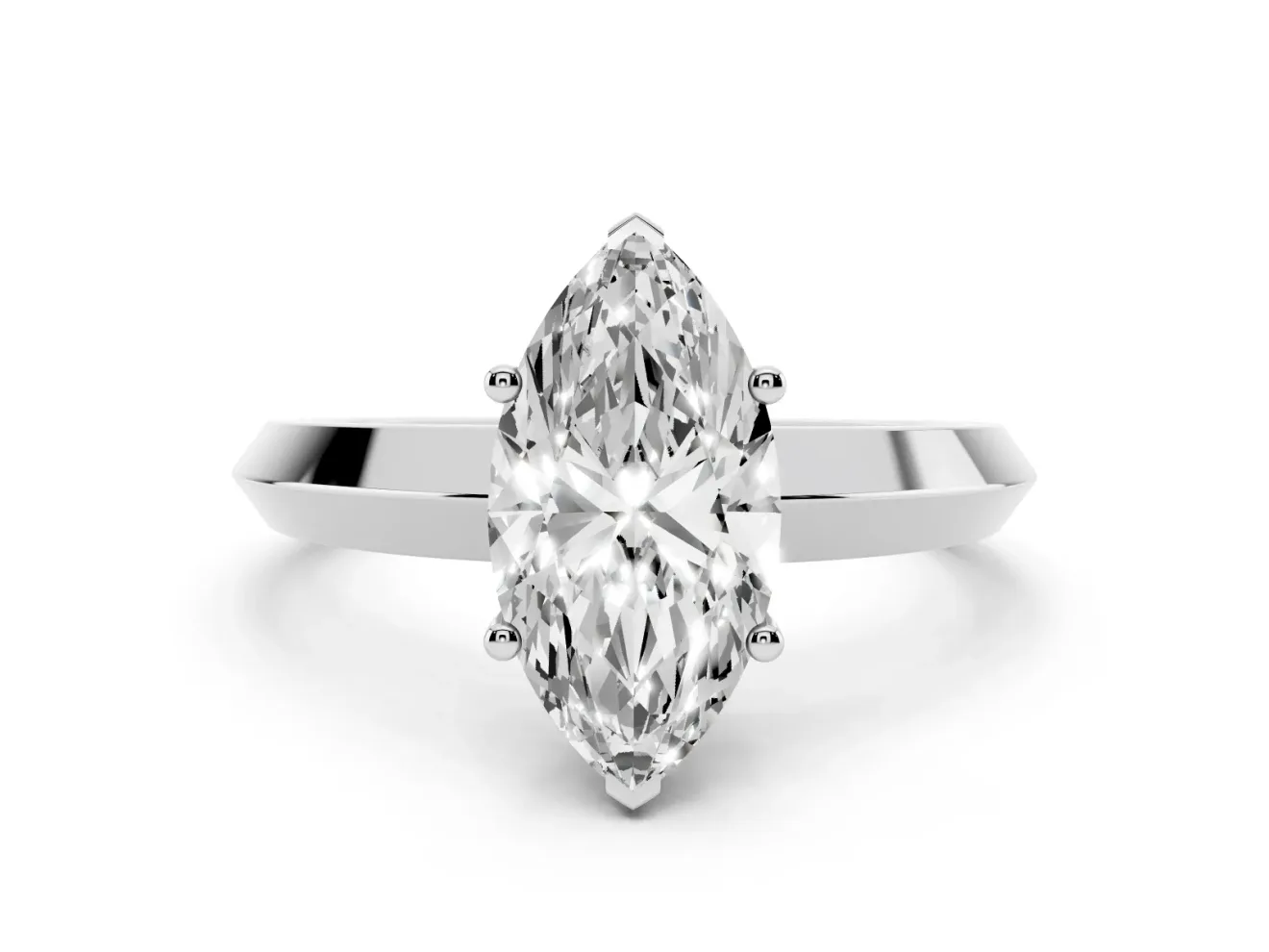 Marquise Cut Diamond Solitaire Engagement Ring Set in Silver with Flat Band and Prong Setting