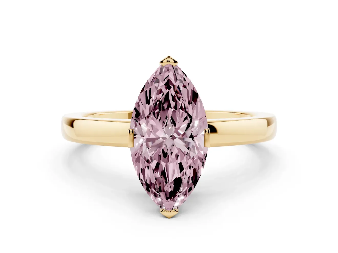 Marquise Solitaire Engagement Ring Setting for a Fancy Pink Lab-Grown Diamond | Flat Tab Prongs | Yellow Gold