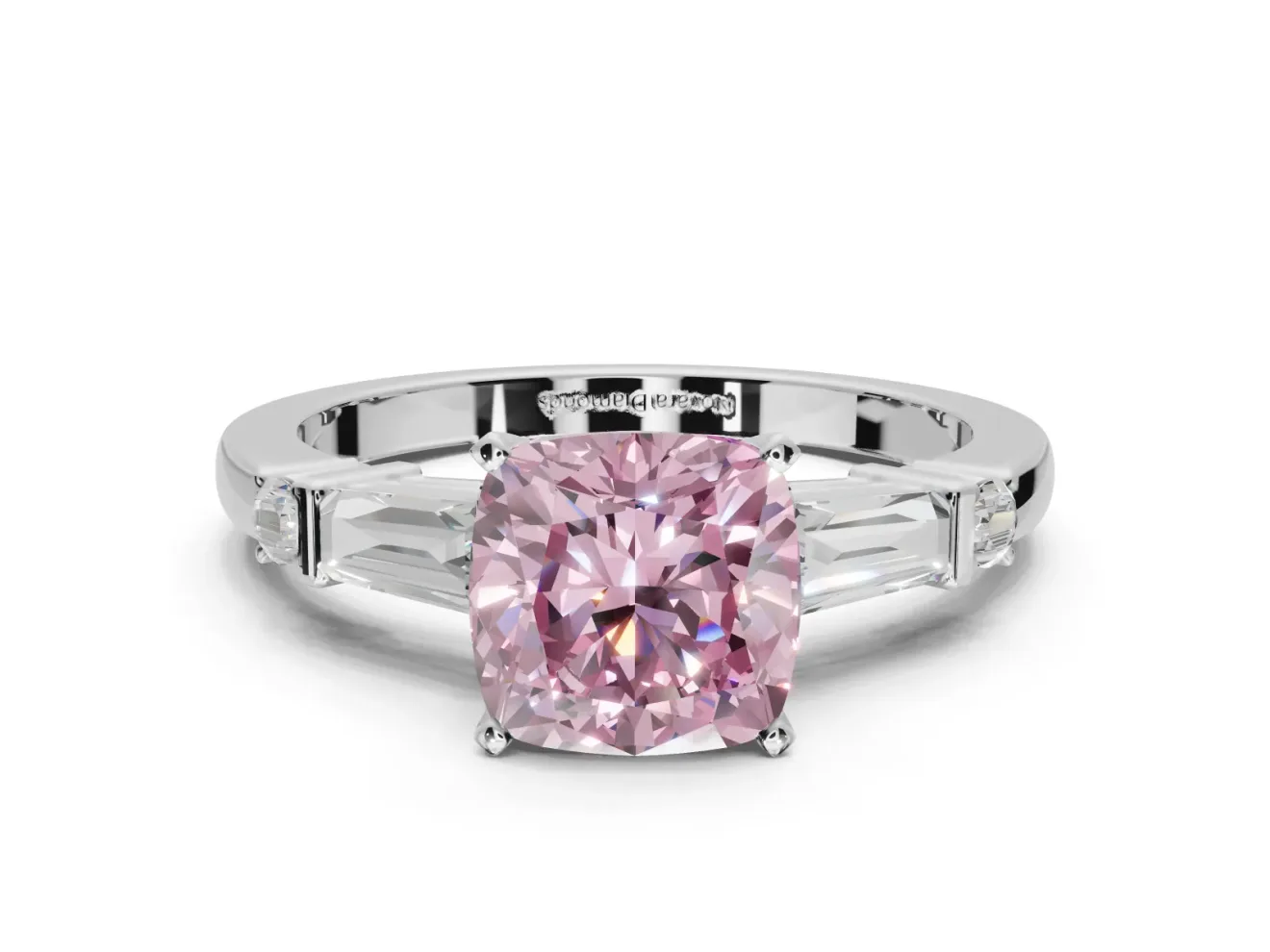 Cushion Cut Tapered Baguette Engagement Ring Setting for a Fancy Pink Lab-Grown Diamond | Sterling Silver