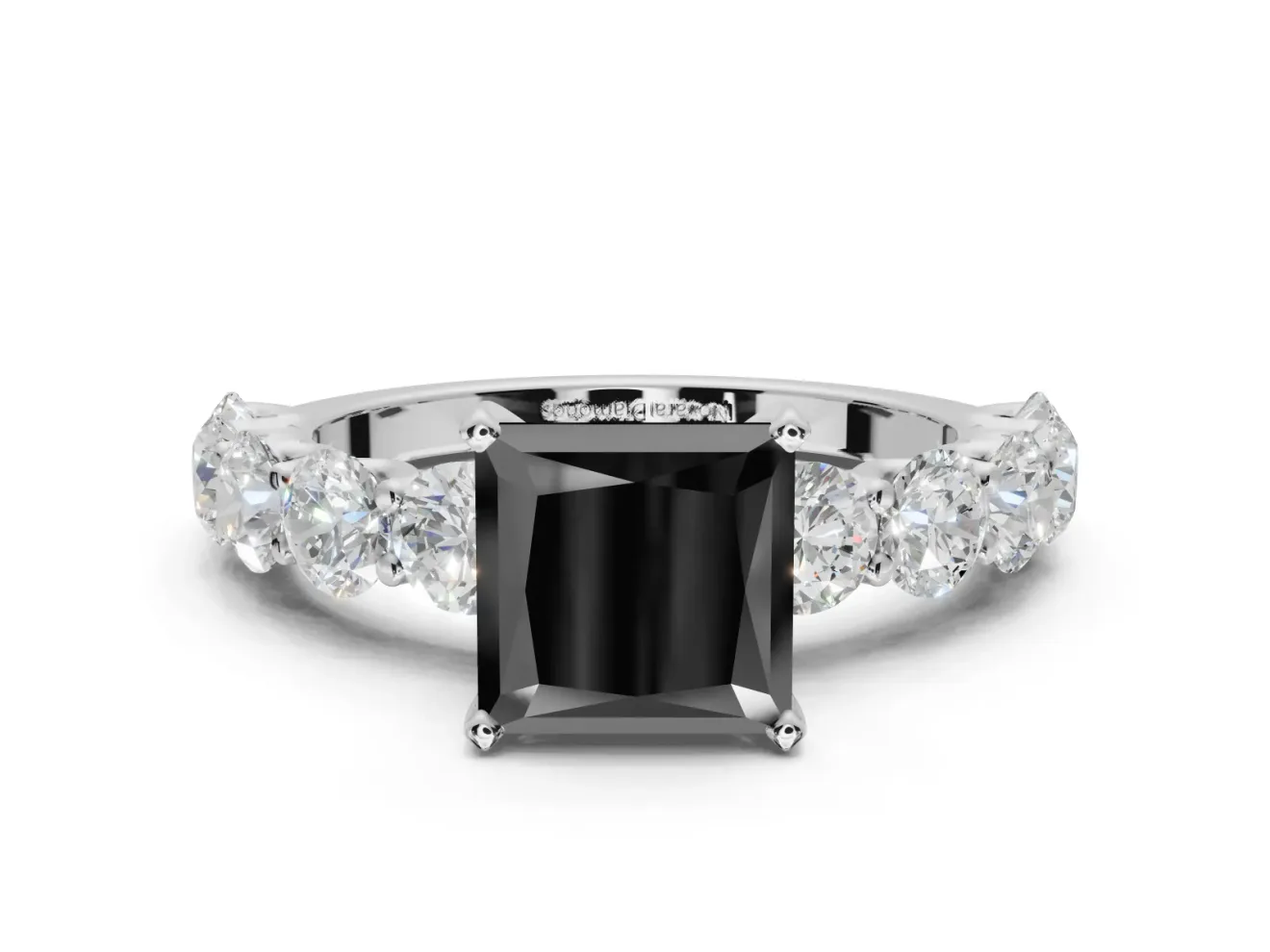 Princess Cut Side Stone Engagement Ring Setting for a Black Center | White Gold