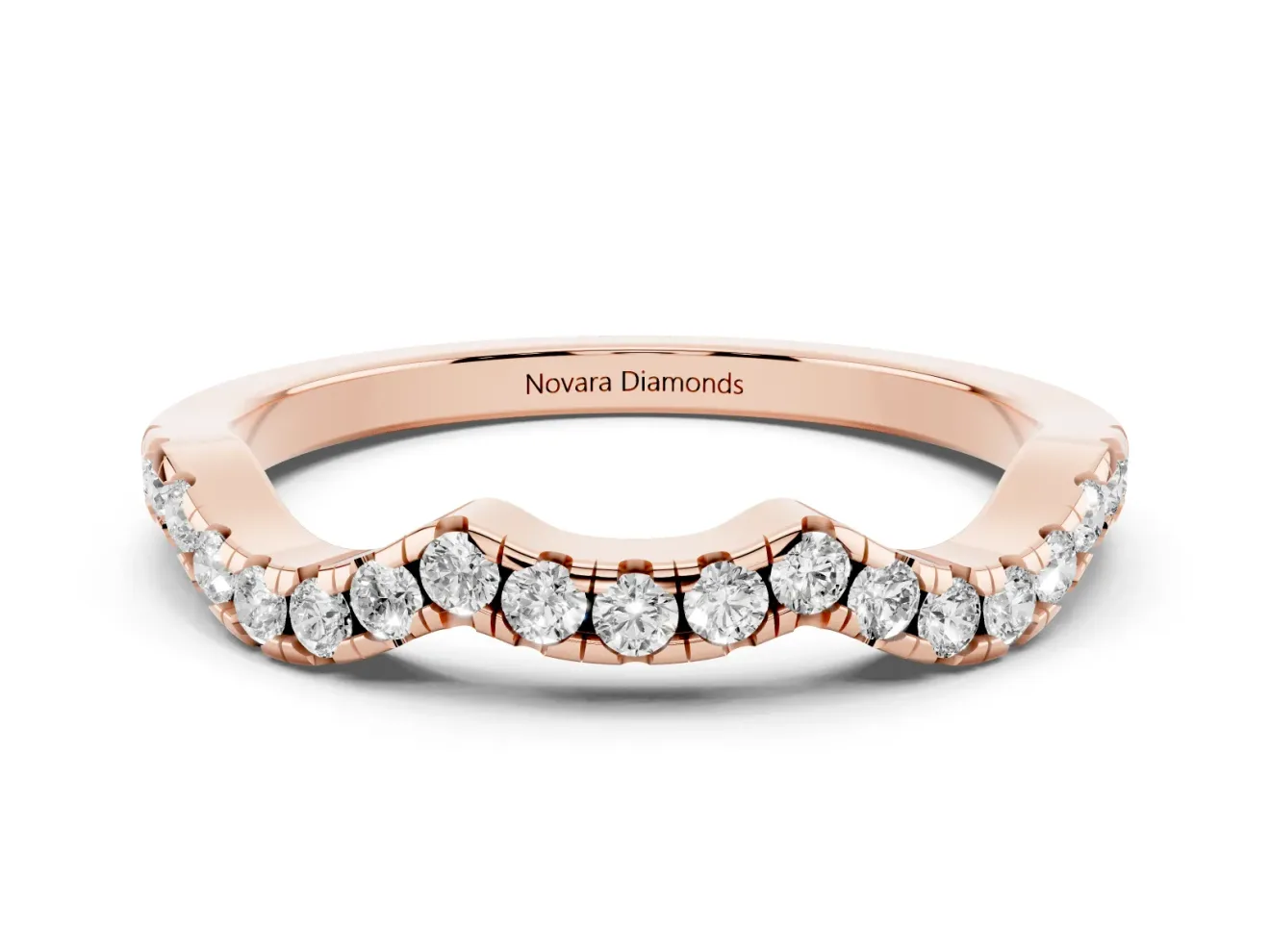 Round Lab-Grown Diamond Double Dip Curved Pavé Wedding Band | Scalloped Top | Rose Gold