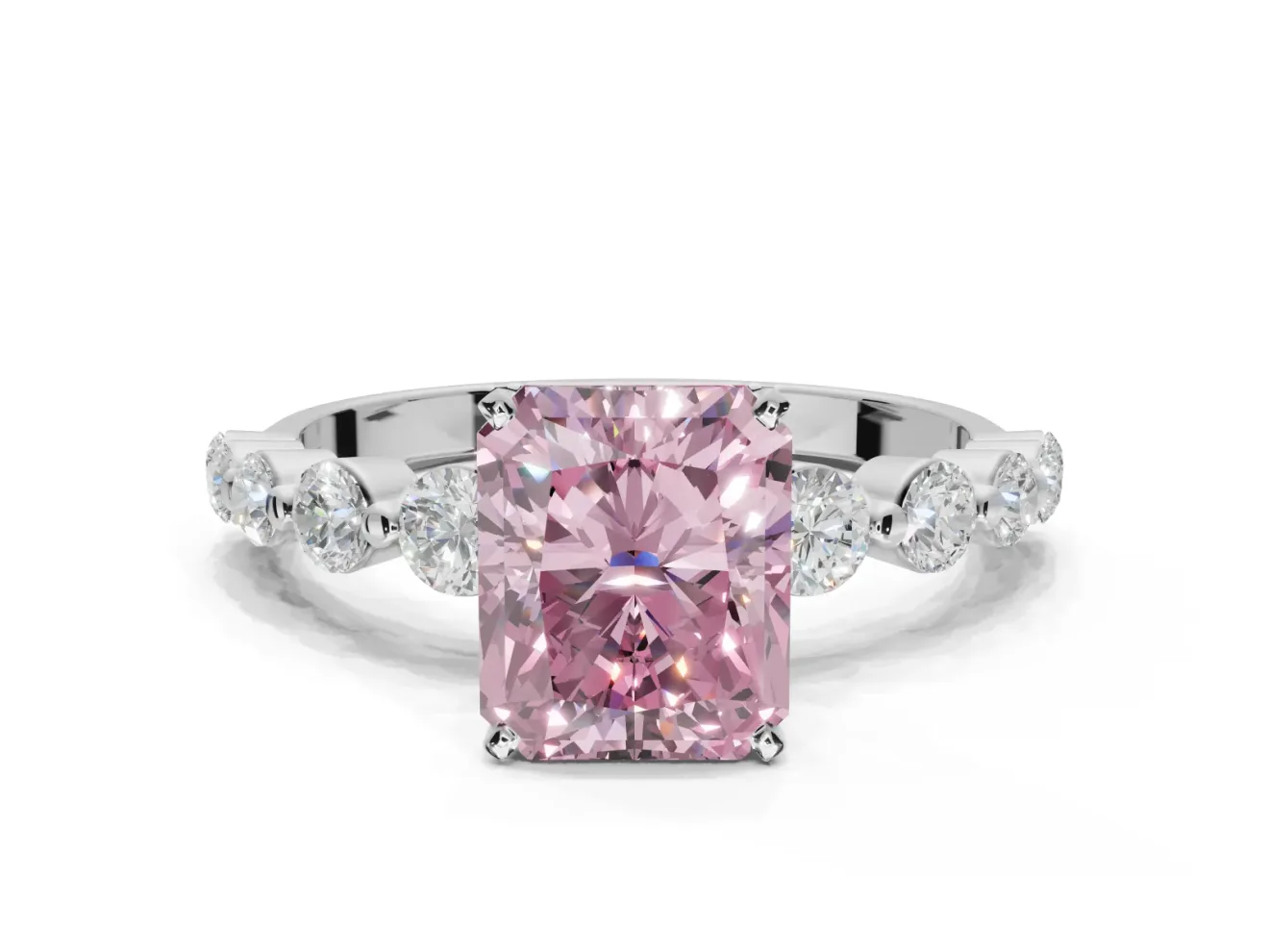 Radiant Cut Graduated Side Stone Engagement Ring Setting for a Fancy Pink Lab-Grown Diamond | Platinum
