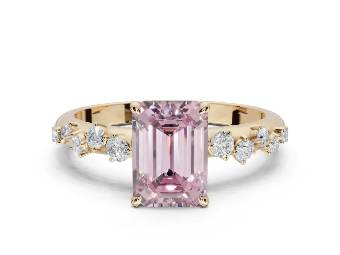 Emerald Cut Graduated Solitaire Engagement Ring Setting for a Fancy Pink Lab-Grown Diamond | Yellow Gold