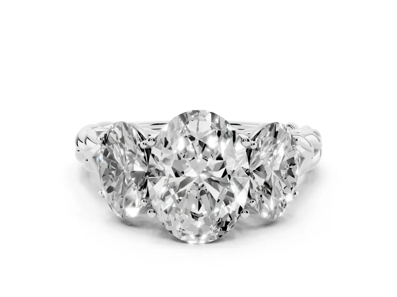 Oval Three Stone Engagement Ring Setting | Braided Band | Platinum