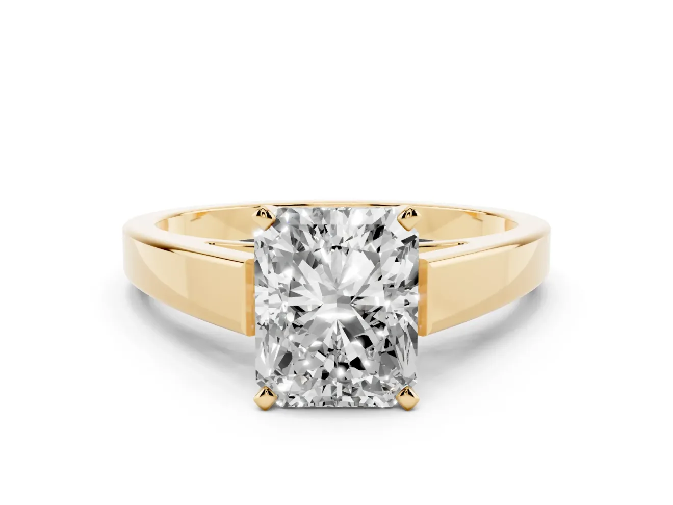 Radiant Cut Cathedral Solitaire Engagement Ring Setting | Tapered Band | Yellow Gold