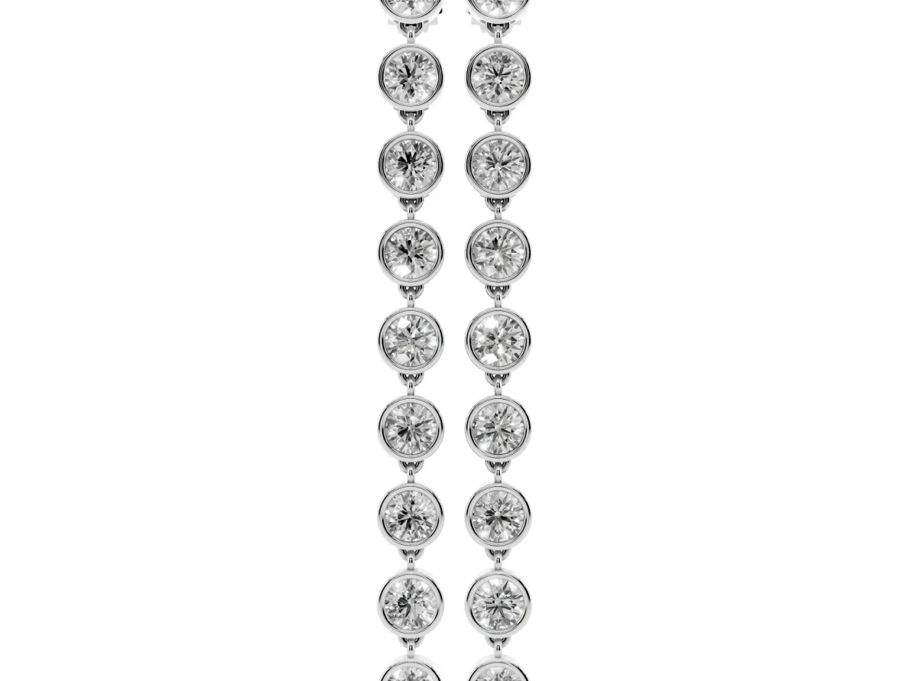 Round Lab-Grown Diamond Bezel Station Drop Earrings | Nine Linked Bezels | White Gold