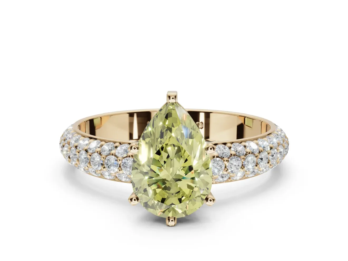 Pear-Shaped Domed Pavé Engagement Ring Setting for a Fancy Yellow Lab-Grown Diamond | Yellow Gold