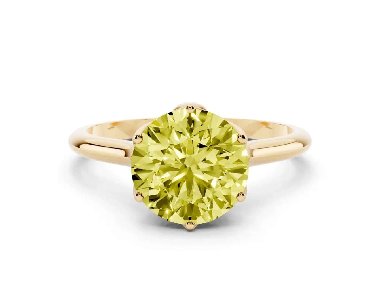 Fancy Yellow Round Cut Diamond Solitaire Cathedral Ring Set in Yellow gold with Prong Setting