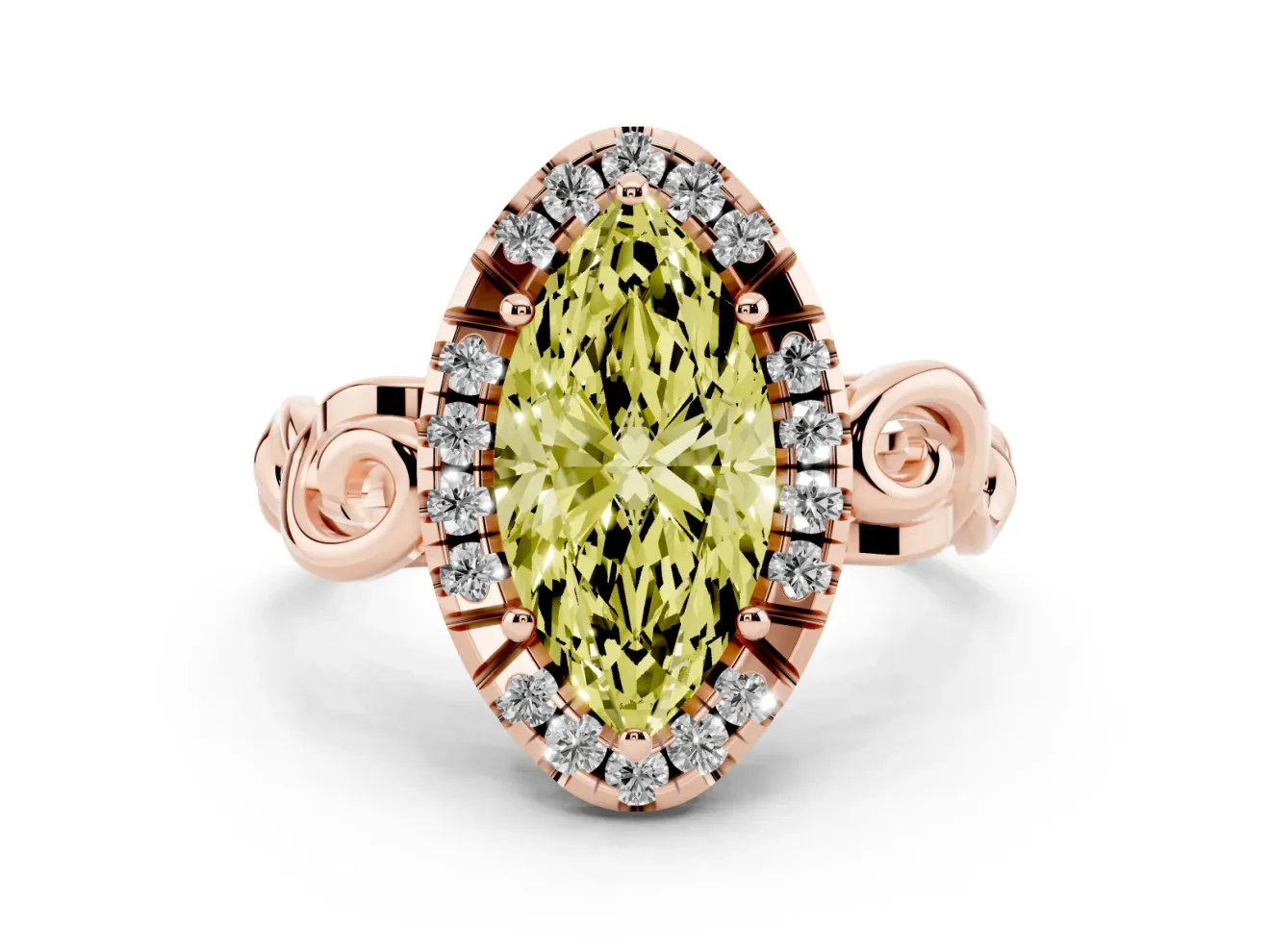 Marquise Filigree Halo Engagement Ring Setting for a Fancy Yellow Lab-Grown Diamond | Rose Gold