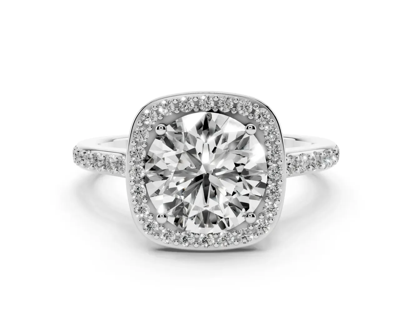 Round Pavé Halo Engagement Ring Setting | Sterling Silver