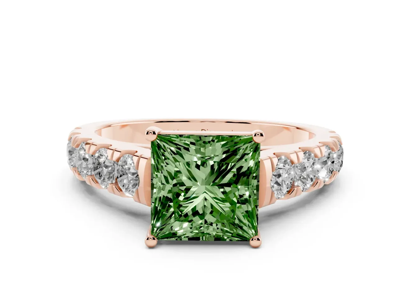Princess Cut Engagement Ring Setting for a Fancy Green Lab-Grown Diamond | Rose Gold - Design NV-24643
