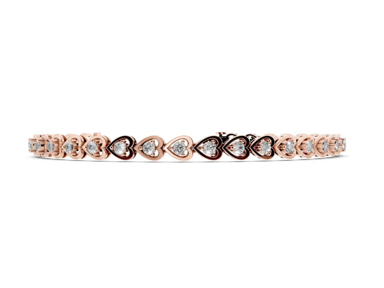 Round Lab-Grown Diamond Heart Link Tennis Bracelet | Alternating Hearts | Rose Gold