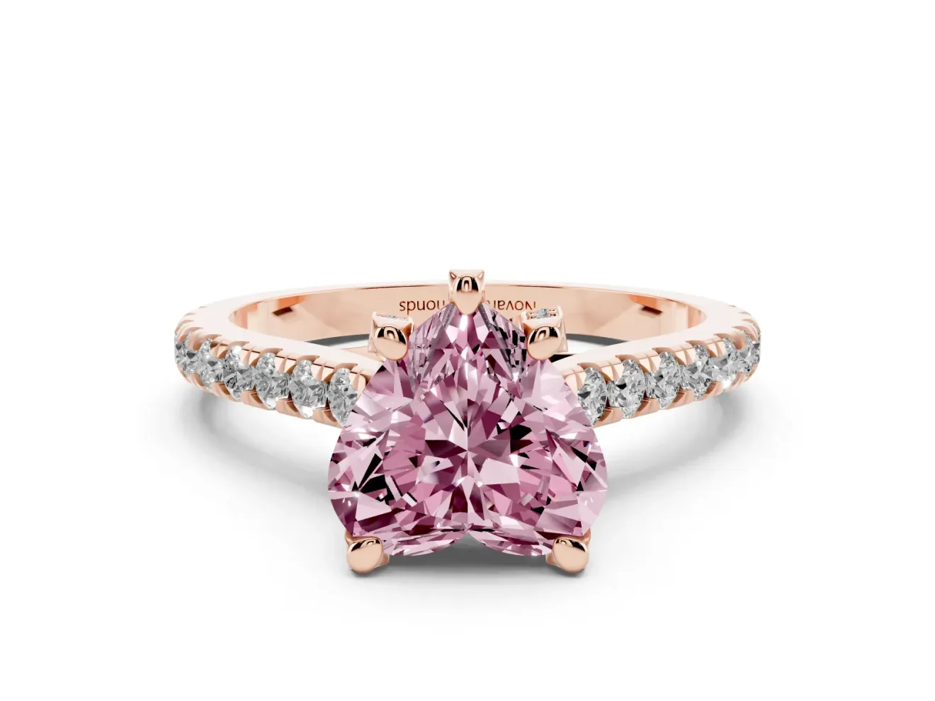 Heart-Shaped Hidden Halo Pave Engagement Ring Setting for a Fancy Pink Lab-Grown Diamond | Claw Prongs | Rose Gold