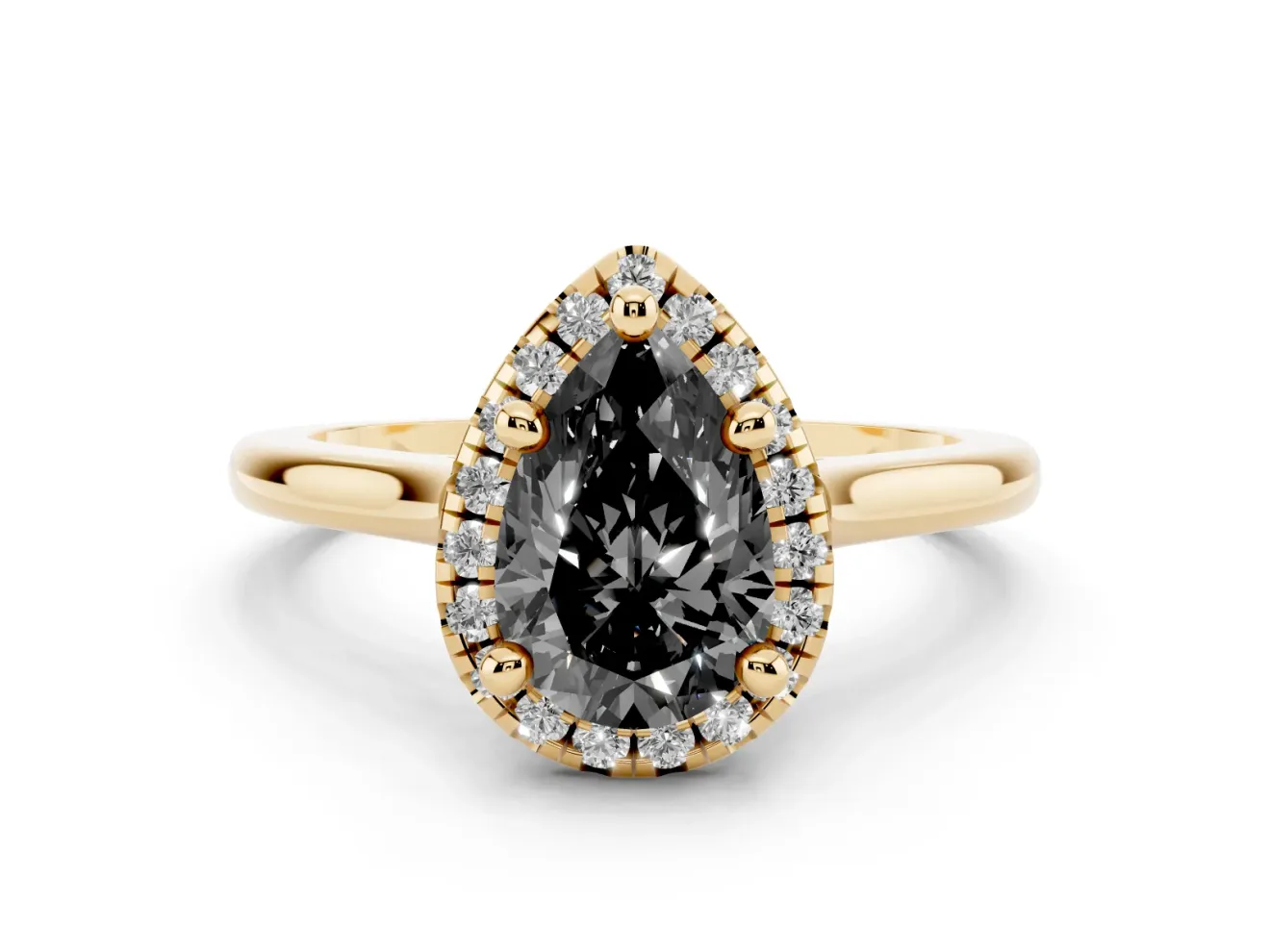 Pear-Shaped Halo Engagement Ring Setting for a Black Center | Plain Polished Band | Yellow Gold