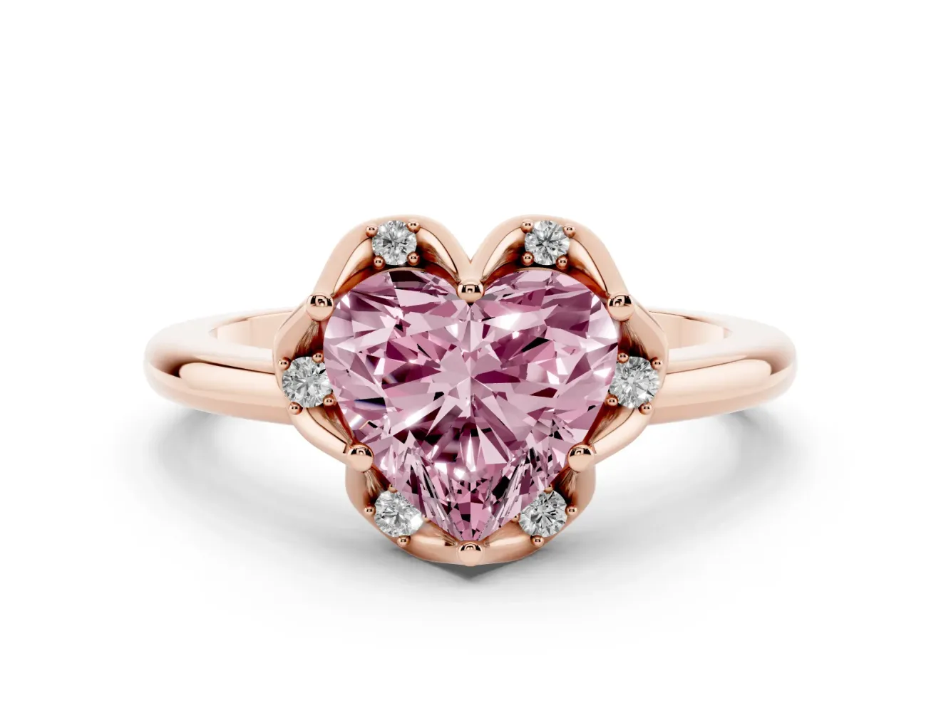 Heart-Shaped Petal Halo Engagement Ring Setting for a Fancy Pink Lab-Grown Diamond | Rose Gold
