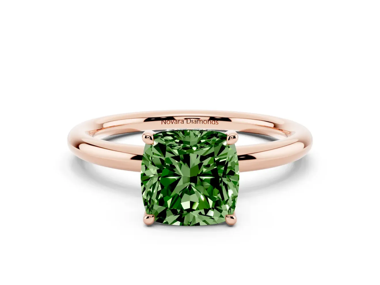 Cushion Cut Hidden Halo Ring Setting for a Fancy Green Lab-Grown Diamond | Rose Gold