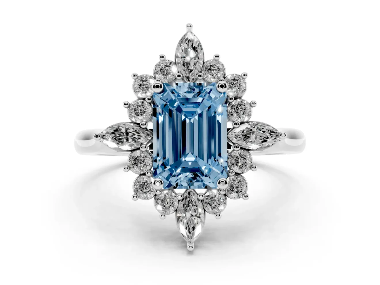 Emerald Cut Engagement Ring Setting for a Fancy Blue Lab-Grown Diamond | White Gold - Design NV-24790